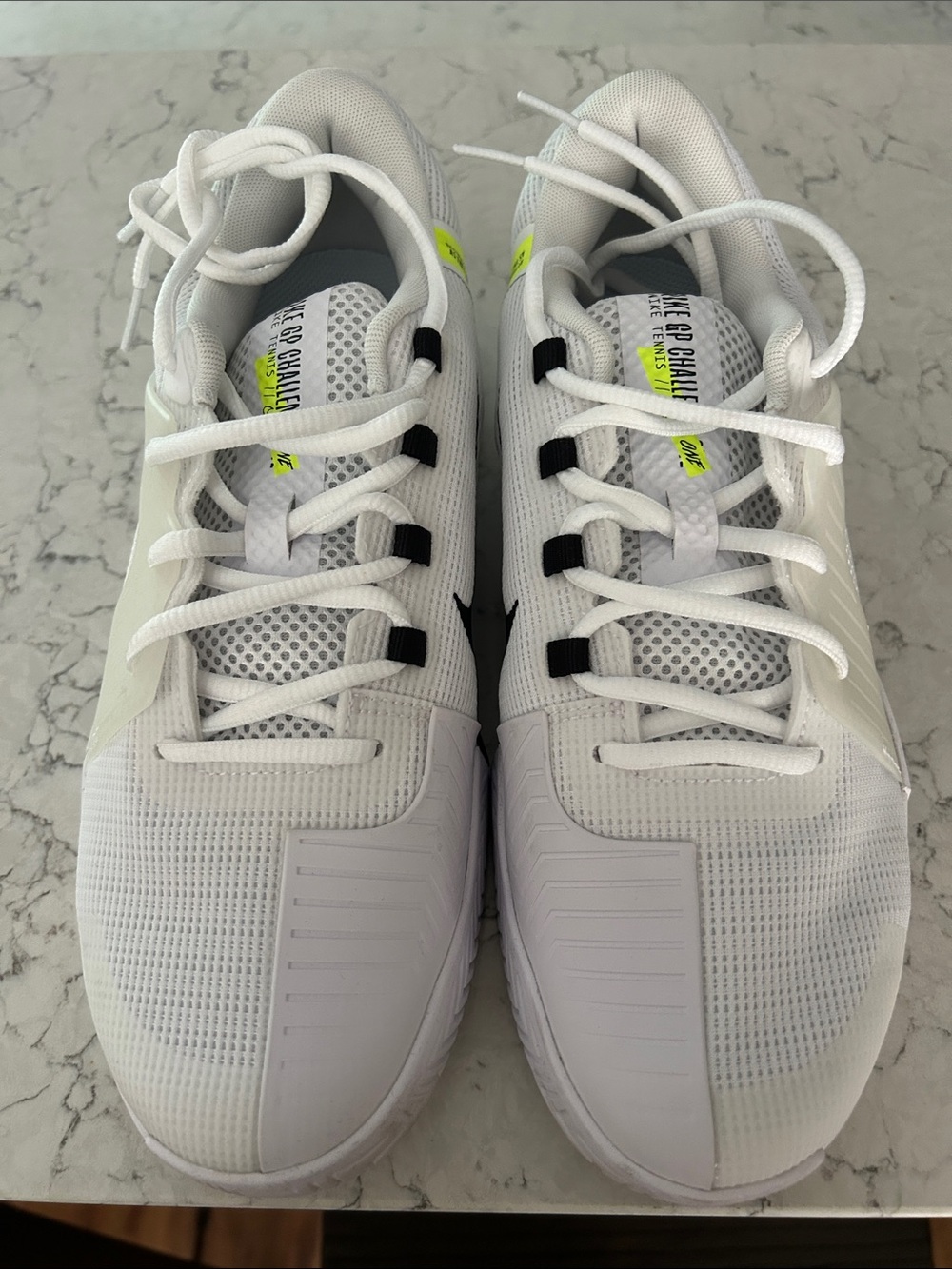 Nike Women's White Athletic Sneakers with Black and Neon Yellow Accents